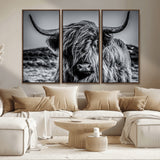 97372-MGV-CV-36X24-Elegant Highland Cow Wall Art – Black and White Canvas Print, Rustic Nature Decor for Home, Office, Living Room or Man Cave