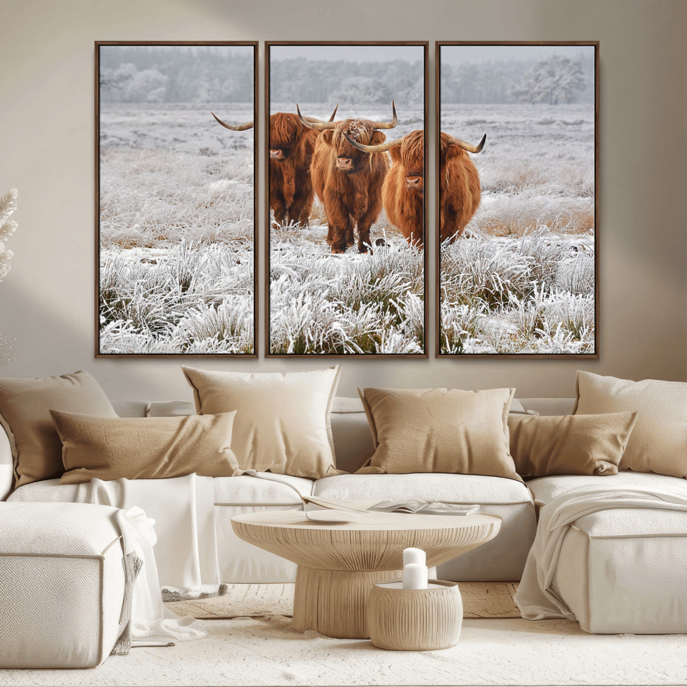 10396-MGV-CV-36X24-Highland Cattle Wall Art – Rustic Winter Landscape Canvas Print, Farmhouse Decor for Living Room, Office, Cabin or Country Home
