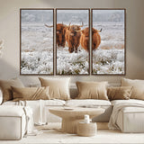 10396-MGV-CV-36X24-Highland Cattle Wall Art – Rustic Winter Landscape Canvas Print, Farmhouse Decor for Living Room, Office, Cabin or Country Home