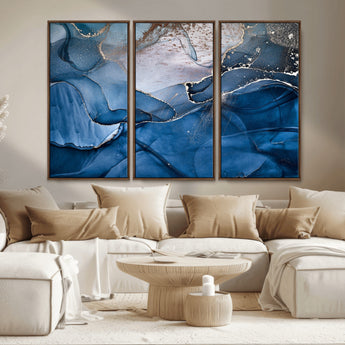 27810-MGV-CV-36X24-Abstract Blue Gold Fluid Art Wall – Modern Canvas Print, Elegant Home & Office Wall Art, Stylish Living Room or Bedroom Decor