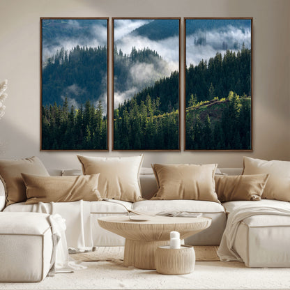 55972-MGV-CV-36X24-Whispering Pines Wall Art – Panoramic Misty Forest Canvas Print, Serene Nature Decor for Home, Office or Cabin Retreat