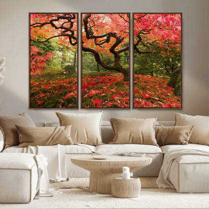 73343-MGV-CV-36X24-Autumn Maple Wall Art – Panoramic Vibrant Red Maple Tree Canvas Print, Seasonal Nature Decor for Office, Living Room or Garden