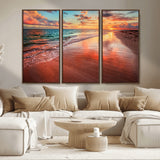77723-MGV-CV-36X24-Sunset Beach Wall Art – Vibrant Ocean Waves and Golden Horizon Canvas Print, Coastal Seascape Photography Home Decor
