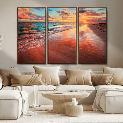 77723-MGV-CV-36X24-Sunset Beach Wall Art – Vibrant Ocean Waves and Golden Horizon Canvas Print, Coastal Seascape Photography Home Decor