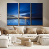 65405-MGV-CV-36X24-Blue Sunrise Seascape Wall Art – Tranquil Ocean Horizon Canvas Print with Golden Sunlight and Deep Sky, Coastal Landscape Decor