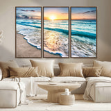 27815-MGV-CV-36X24-Ocean Sunrise Beach Wall Art – Serene Coastal Canvas Print with Waves and Golden Morning Light, Relaxing Seascape Decor for