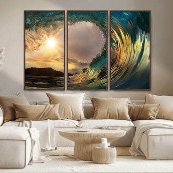 38256-MGV-CV-36X24-Ocean Wave Wall Art – Stunning Sunrise Through Curling Wave Canvas Print, Coastal Surf Photography Seascape Decor for Living Room,