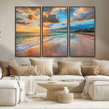 41572-MGV-CV-36X24-Sunset Beach Wall Art – Ocean Waves and Palm Trees Canvas Print, Tropical Coastal Sunset Seascape Decor for Living Room, Bedroom