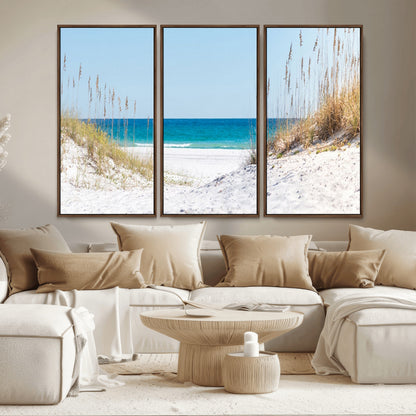 58498-MGV-CV-36X24-White Sandy Beach Wall Art – Panoramic Coastal Canvas Print, Ocean View Decor for Living Room, Bedroom, Office, Relaxing Seaside