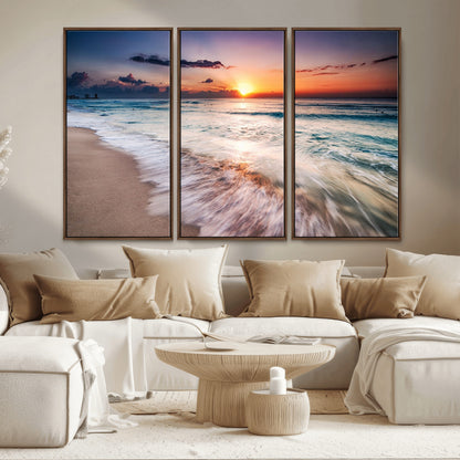 99906-MGV-CV-36X24-Morning Tide Canvas Print – Soft Sunrise Ocean Waves Wall Art, Coastal Serenity Decor for Home & Office