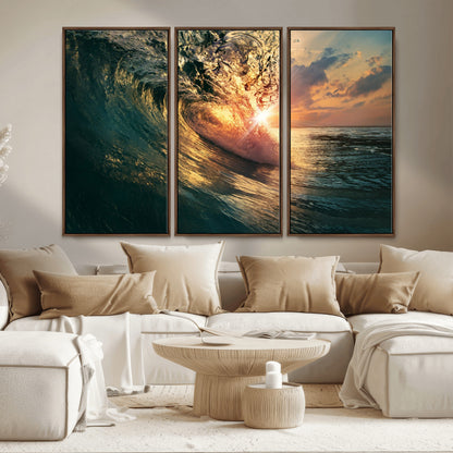 55359-MGV-CV-36X24-Radiant Ocean Wave Wall Art – Panoramic Surf Canvas Print, Vibrant Sunset Beach Decor for Home, Office or Man Cave