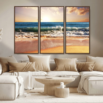 79005-MGV-CV-36X24-Golden Sunrise Ocean Waves Wall Art – Panoramic Seashore Canvas Print, Calming Coastal Decor for Home, Office or Relaxation Space