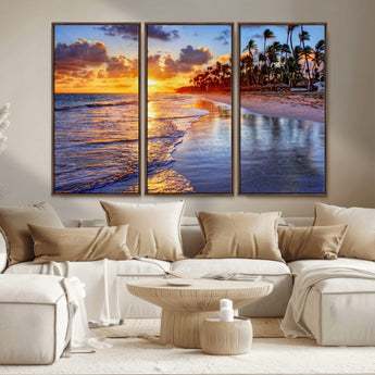 19917-MGV-CV-36X24-Tropical Sunset Beach Wall Art – Panoramic Palm Trees and Ocean Canvas Print, Vibrant Coastal Decor for Living Room, Office or Man