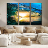 19378-MGV-CV-36X24-Ocean Wave Sunset Wall Art – Vibrant Surf and Golden Horizon Canvas Print, Coastal Seascape Photography for Living Room, Bedroom,