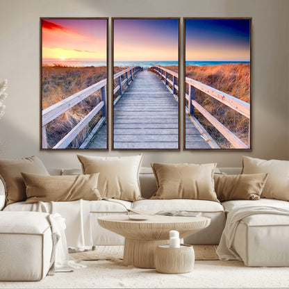 60625-MGV-CV-36X24-Beach Boardwalk Sunrise Wall Art – Coastal Pathway to Ocean Canvas Print, Seaside Landscape Decor for Home or Office