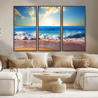 50522-MGV-CV-36X24-Ocean Sunrise Wall Art – Peaceful Beach Waves and Golden Horizon Canvas Print, Coastal Seascape Decor for Home or Office