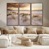 61246-MGV-CV-36X24-Coastal Sand Dunes Wall Art – Serene Beach Sunset Canvas Print with Grasses and Ocean View, Tranquil Seaside Decor for Living Room