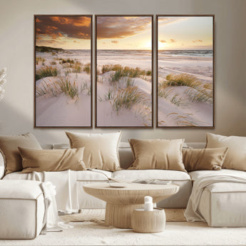 61246-MGV-CV-36X24-Coastal Sand Dunes Wall Art – Serene Beach Sunset Canvas Print with Grasses and Ocean View, Tranquil Seaside Decor for Living Room