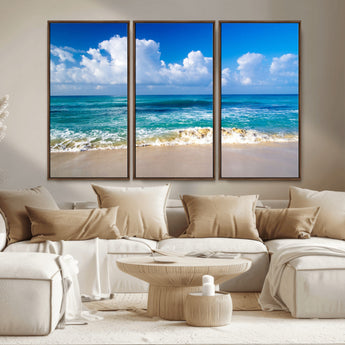 60364-MGV-CV-36X24-Tropical Ocean Wave Wall Art – Serene Blue Sea and White Sand Beach Canvas Print, Coastal Landscape Decor for Living Room, Bedroom
