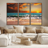 72948-MGV-CV-36X24-Ocean Sunset Wave Wall Art – Dramatic Seascape Canvas Print with Golden Sky and Crashing Waves, Coastal Beach Decor for Living