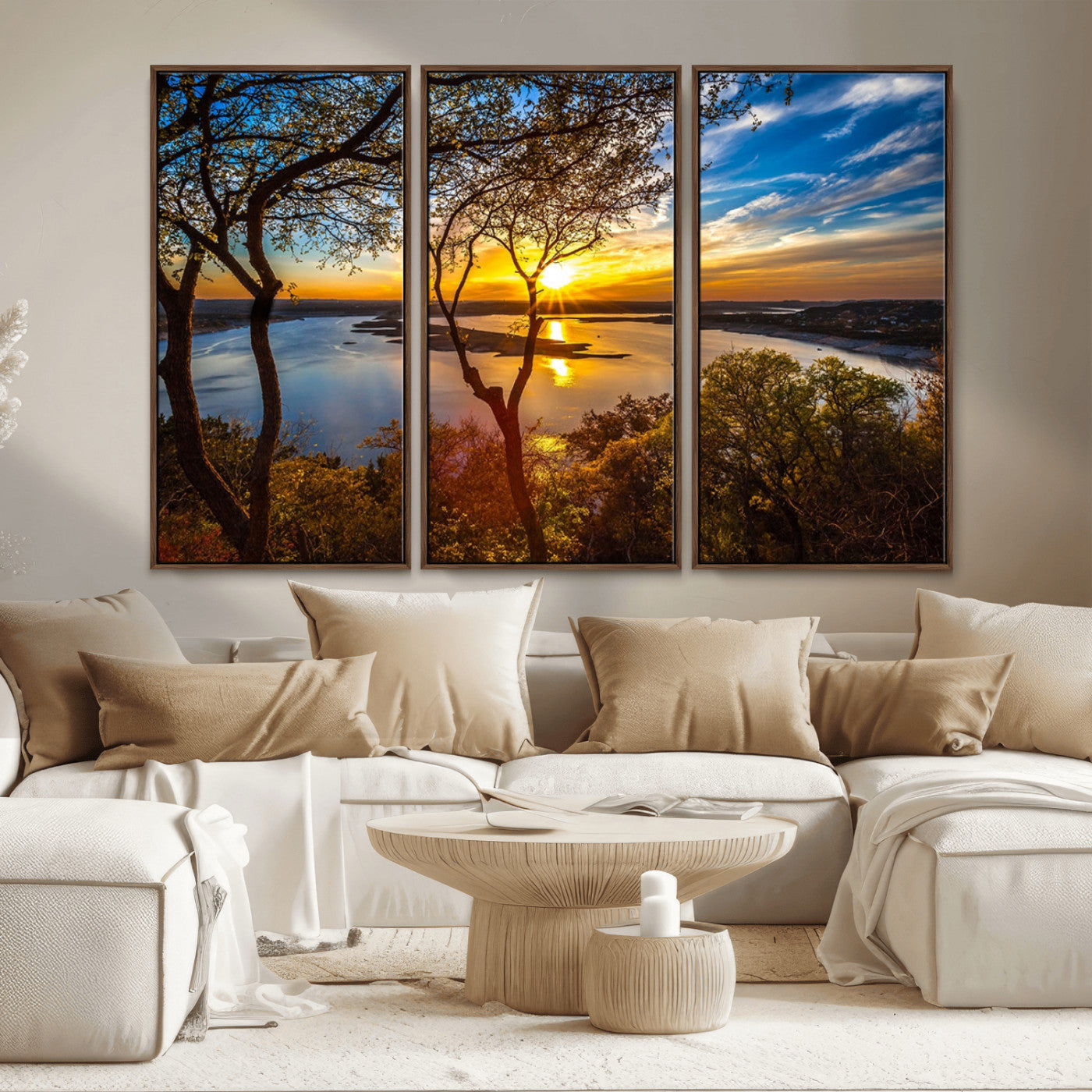 71863-MGV-CV-36X24-Lake Sunset Wall Art – Scenic Nature Canvas Print with Trees and Golden Sky, Serene Landscape Decor for Living Room, Bedroom or