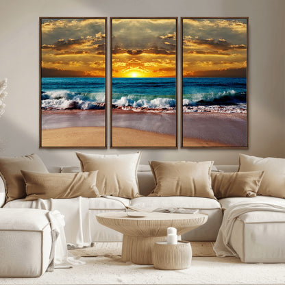 83389-MGV-CV-36X24-Ocean Sunrise Wall Art – Vibrant Beach Waves Canvas Print, Coastal Seascape Decor for Living Room or Office