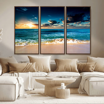 88985-MGV-CV-36X24-Ocean Sunset Wall Art – Tranquil Beach Waves Canvas Print, Coastal Seascape Decor for Living Room or Office