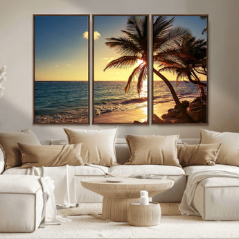 82710-MGV-CV-36X24-Palm Tree Sunset Beach Wall Art – Tropical Ocean Canvas Print, Coastal Paradise Seascape Decor for Living Room or Office Wall
