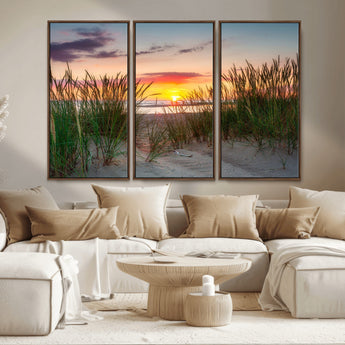 25576-MGV-CV-36X24-Beach Grass Sunset Wall Art – Coastal Sand Dune Landscape Canvas Print, Ocean View Nature Decor for Living Room or Office Wall