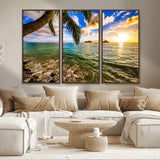 68606-MGV-CV-36X24-Tropical Palm Tree Ocean Wall Art – Sunset Beach Seascape Print, Coastal Paradise Decor for Living Room or Office