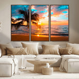 34674-MGV-CV-36X24-Tropical Sunset Beach Wall Art – Palm Tree Ocean Canvas Print, Coastal Seascape Decor for Living Room or Office Wall