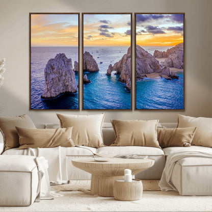 72955-MGV-CV-36X24-Ocean Rock Formation Wall Art – Sunset Coastal Seascape Print, Beach Landscape Decor for Living Room or Office