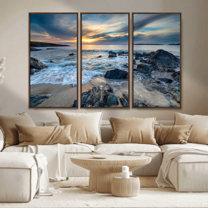 17902-MGV-CV-36X24-Rocky Shore Ocean Sunset Wall Art – Coastal Seascape Canvas Print, Nature Beach Decor for Living Room or Office