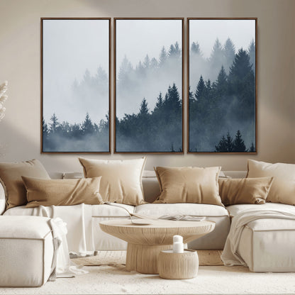 23671-MGV-CV-36X24-Misty Forest Wall Art – Serene Foggy Pine Trees Landscape Canvas Print, Tranquil Nature Decor for Living Room, Bedroom or Office