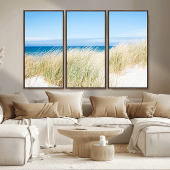 96913-MGV-CV-36X24-Coastal Dunes Wall Art – Serene Beach Grass and Blue Ocean Canvas Print, Relaxing Seaside Nature Decor for Living Room, Bedroom or