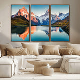 88453-MGV-CV-36X24-Mountain Lake Wall Art – Snow-Capped Peaks Reflected in Alpine Water Canvas Print, Nature Landscape Wall Decor for Living Room or