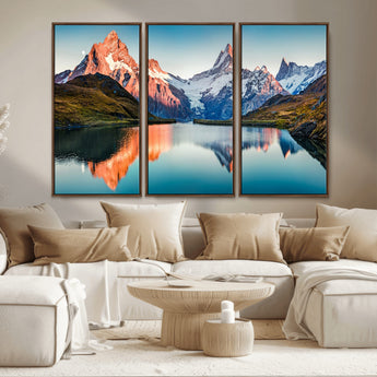88453-MGV-CV-36X24-Mountain Lake Wall Art – Snow-Capped Peaks Reflected in Alpine Water Canvas Print, Nature Landscape Wall Decor for Living Room or