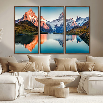 88453-MGV-CV-36X24-Mountain Lake Wall Art – Snow-Capped Peaks Reflected in Alpine Water Canvas Print, Nature Landscape Wall Decor for Living Room or