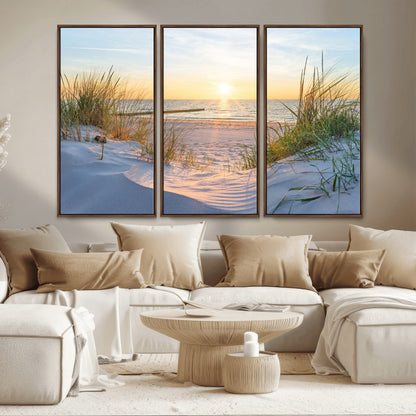 48907-MGV-CV-36X24-Beach Sunset Wall Art – Coastal Sand Dunes and Ocean View Canvas Print, Serene Seaside Landscape Painting for Living Room, Bedroom