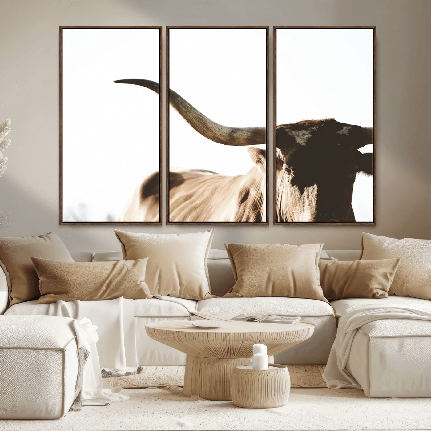 35866-MGV-CV-36X24-Texas Longhorn Wall Art – Rustic Western Bull Canvas Print, Farmhouse Animal Photography Decor for Living Room, Office, or Ranch