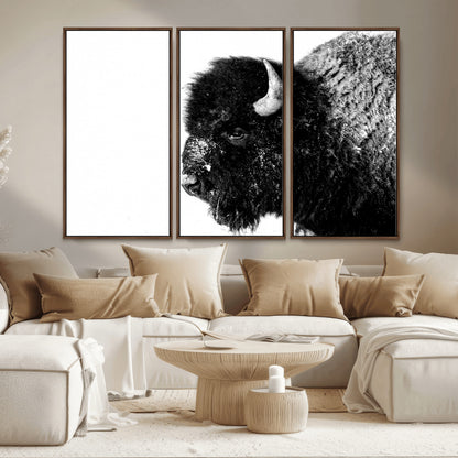 68780-MGV-CV-36X24-Bison Close-Up Wall Art – Black and White Buffalo Canvas Print, Rustic Wildlife Photography Decor for Living Room, Office, or