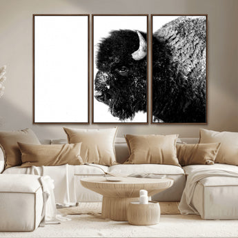 68780-MGV-CV-36X24-Bison Close-Up Wall Art – Black and White Buffalo Canvas Print, Rustic Wildlife Photography Decor for Living Room, Office, or