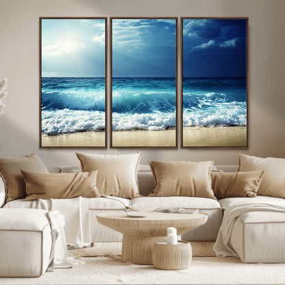 84116-MGV-CV-36X24-Ocean Wave Wall Art – Blue Sea and Beach Canvas Print, Coastal Seascape Photography Artwork for Living Room, Bedroom, or Office