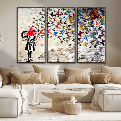 88654-MGV-CV-36X24-Butterfly Explosion Graffiti Wall Art – Street Art Canvas Print, Colorful Butterfly Spray Mural, Modern Abstract Urban Wall Decor
