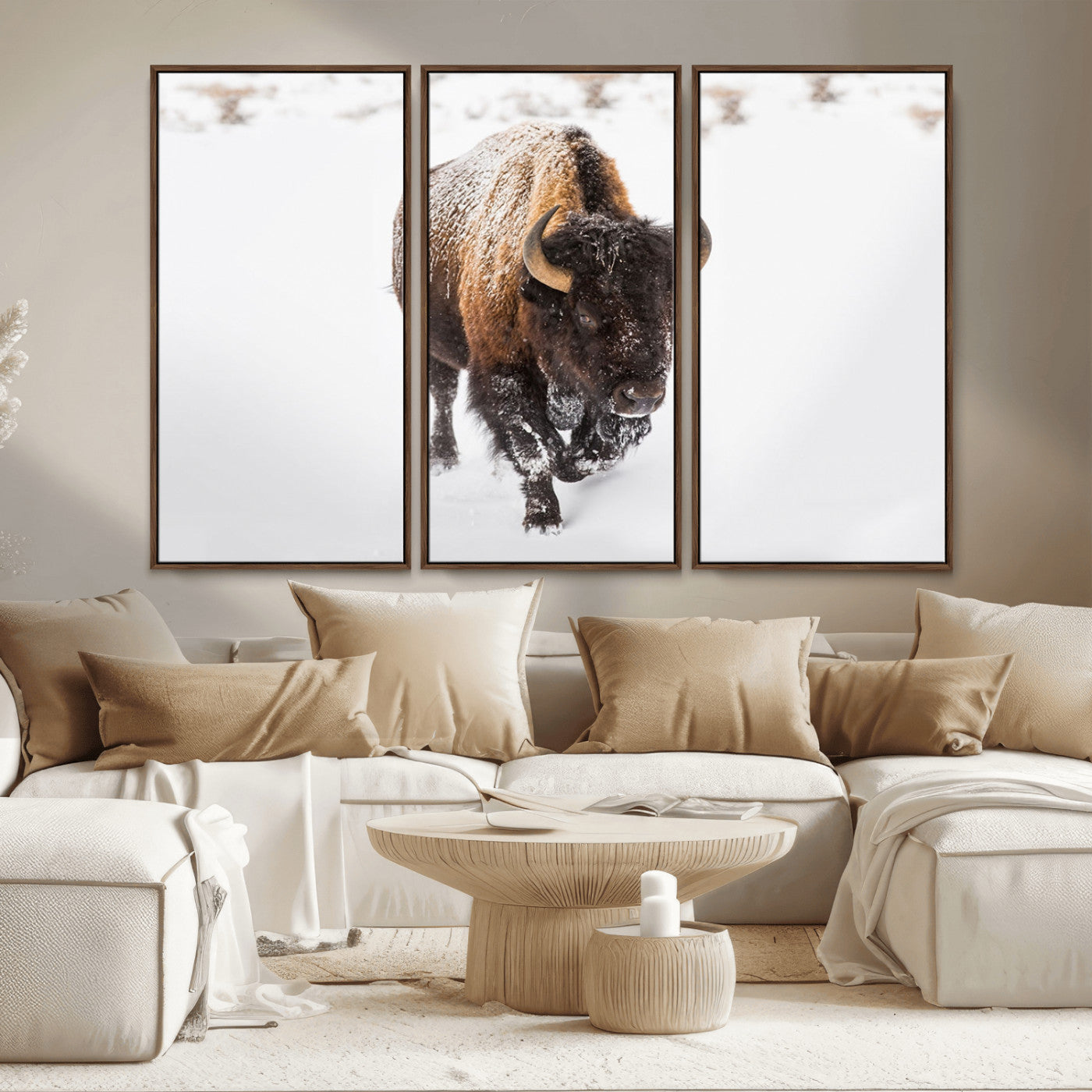 19889-MGV-CV-36X24-Snow Bison Wall Art – Majestic Buffalo Winter Landscape Canvas Print, Rustic Wildlife Photography Decor for Cabin, Lodge, Living