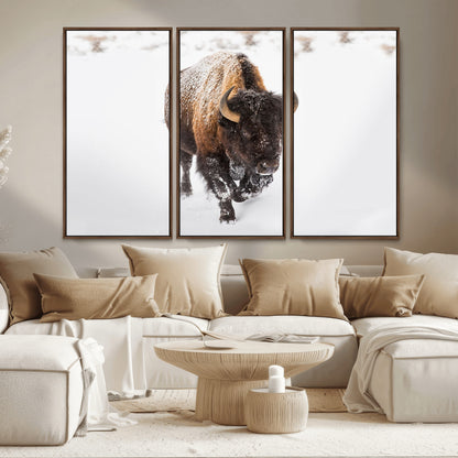 19889-MGV-CV-36X24-Snow Bison Wall Art – Majestic Buffalo Winter Landscape Canvas Print, Rustic Wildlife Photography Decor for Cabin, Lodge, Living