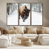 10109-MGV-CV-36X24-Majestic Bison Winter Wall Art – Snowy Forest Buffalo Canvas Print, Rustic Wildlife Photography Decor for Cabin, Lodge, Living
