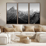 10775-MGV-CV-36X24-Snow Capped Mountain Wall Art – Black and White Canvas Print of Majestic Peaks, Nature Landscape Photography for Office, Bedroom,