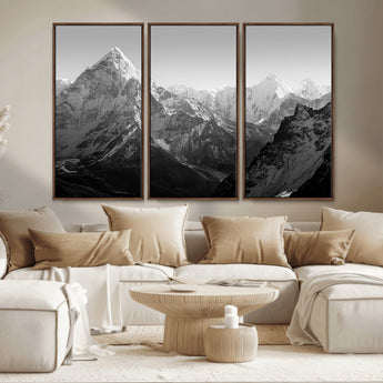 10775-MGV-CV-36X24-Snow Capped Mountain Wall Art – Black and White Canvas Print of Majestic Peaks, Nature Landscape Photography for Office, Bedroom,