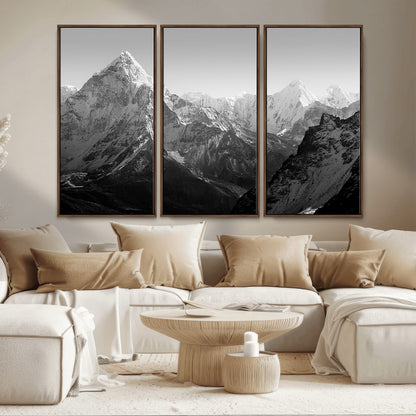 10775-MGV-CV-36X24-Snow Capped Mountain Wall Art – Black and White Canvas Print of Majestic Peaks, Nature Landscape Photography for Office, Bedroom,